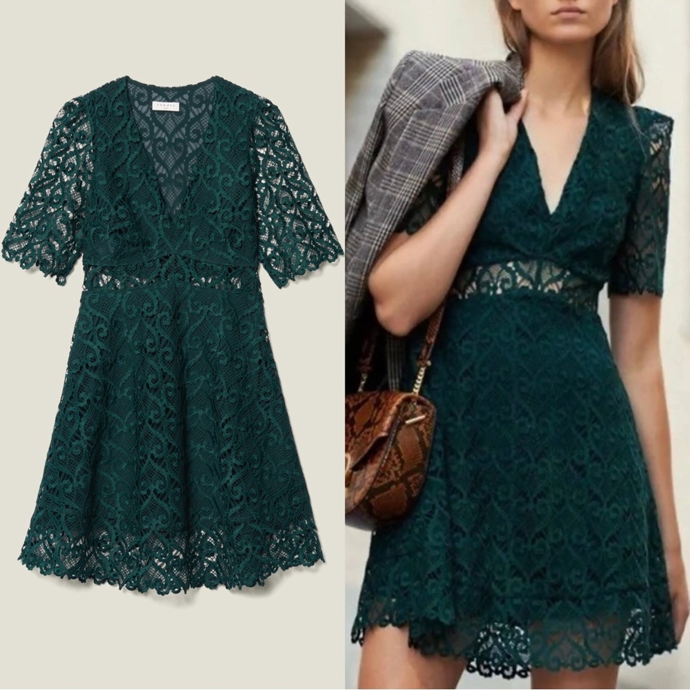 COPY - Sandro Hearty Lace Fit & Flare Short Sleeve Cocktail Mini Dress Size XS …